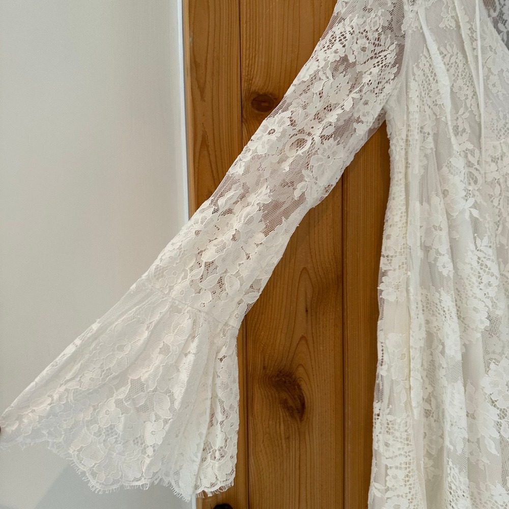 Free People Aurelia Lace Mini Dress in Ivory Size Medium - Picture 6 of 12